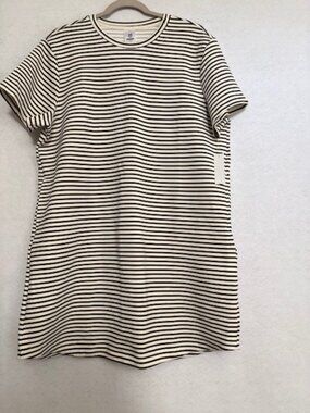 Member's Mark SS Dress Sandwash XL Casual Shirttail Hem Cream Black Stripe NWT